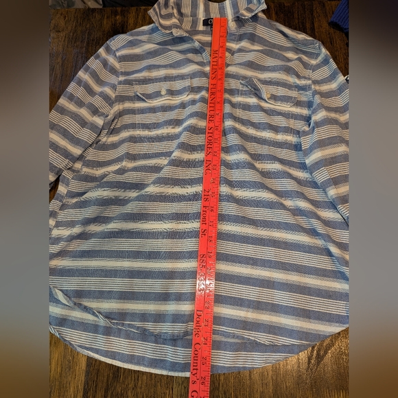 Chaps Blue and White Striped Half Button Shirt‎ - Picture 6 of 7